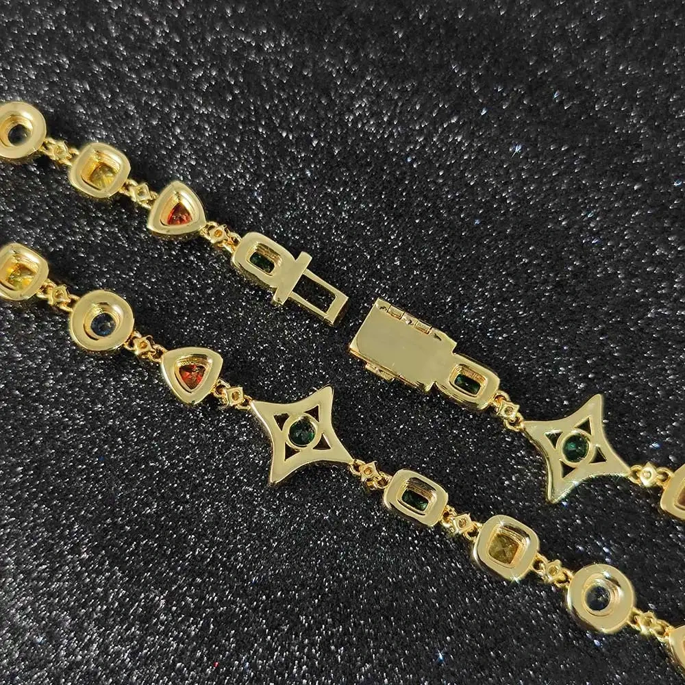 New Promotion Sweet Colorful Bracelets Charm For Women 18k Gold Plated Three Primary Colors Diamond CZ Bracelet Hip Hop Jewelry