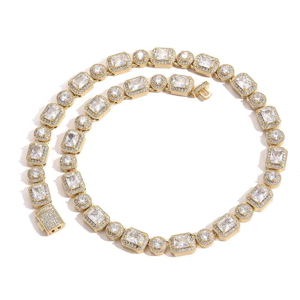 Fashion Jewelry Iced Out Zircon Necklace Square Round Bling Diamond Women Clustered Tennis Chain
