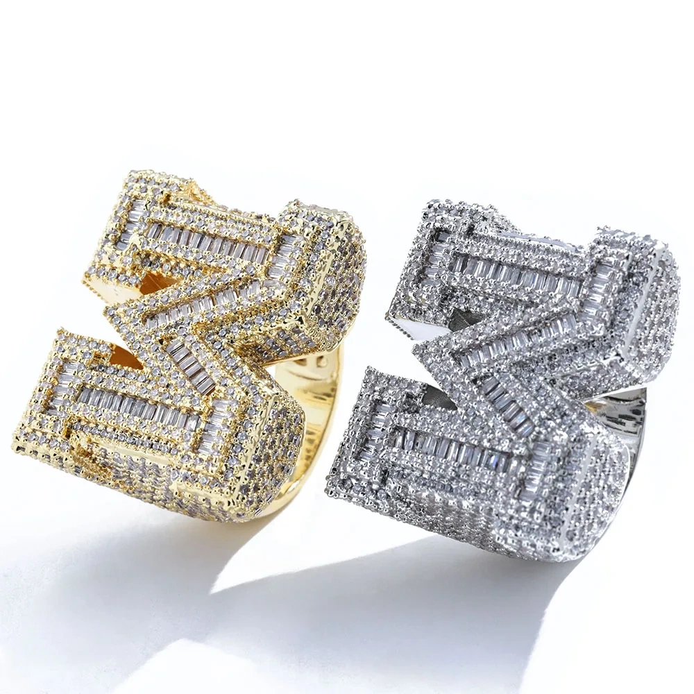 Top Quality 925Silver VVS Letter M Ring Full Diamond Pave Hip Hop Luxury Sterling Silver Vvs Moissanite Rings for Him/Her