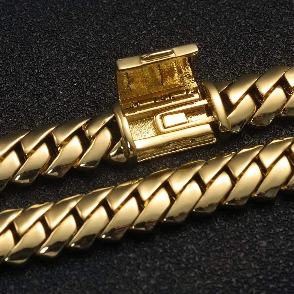 ESKEEM 12mm Miami Cuban Link Chain 14K Gold Plated Brass Hip Hop Jewelry Custom Rapper Men's Bracelet Gift