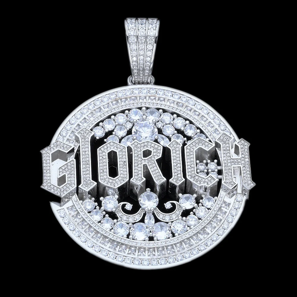 Hip Hop Iced Out Cz Big Letter Round Charm Bling Cubic Zircon Paved Pendant Necklace Women Men Jewelry With Rope Cuban Chain