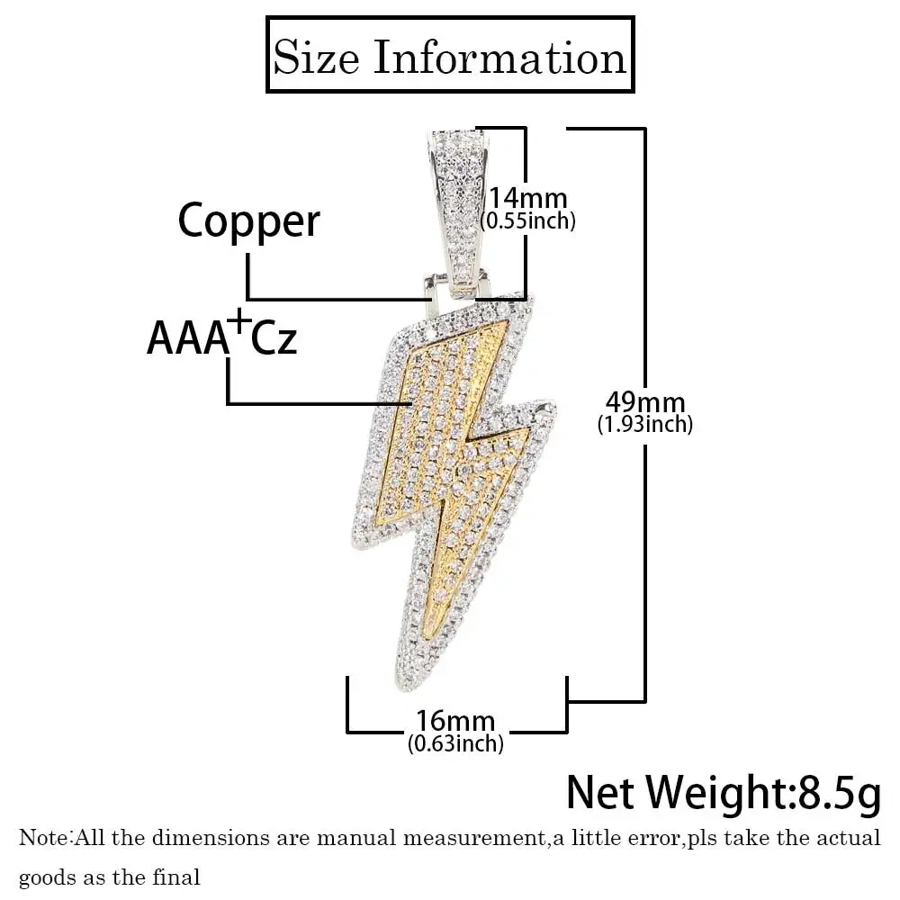 Hip Hop Rapper Rock For Men High Quality Iced Out Zircon Lightning Jewelry Pendants Necklace