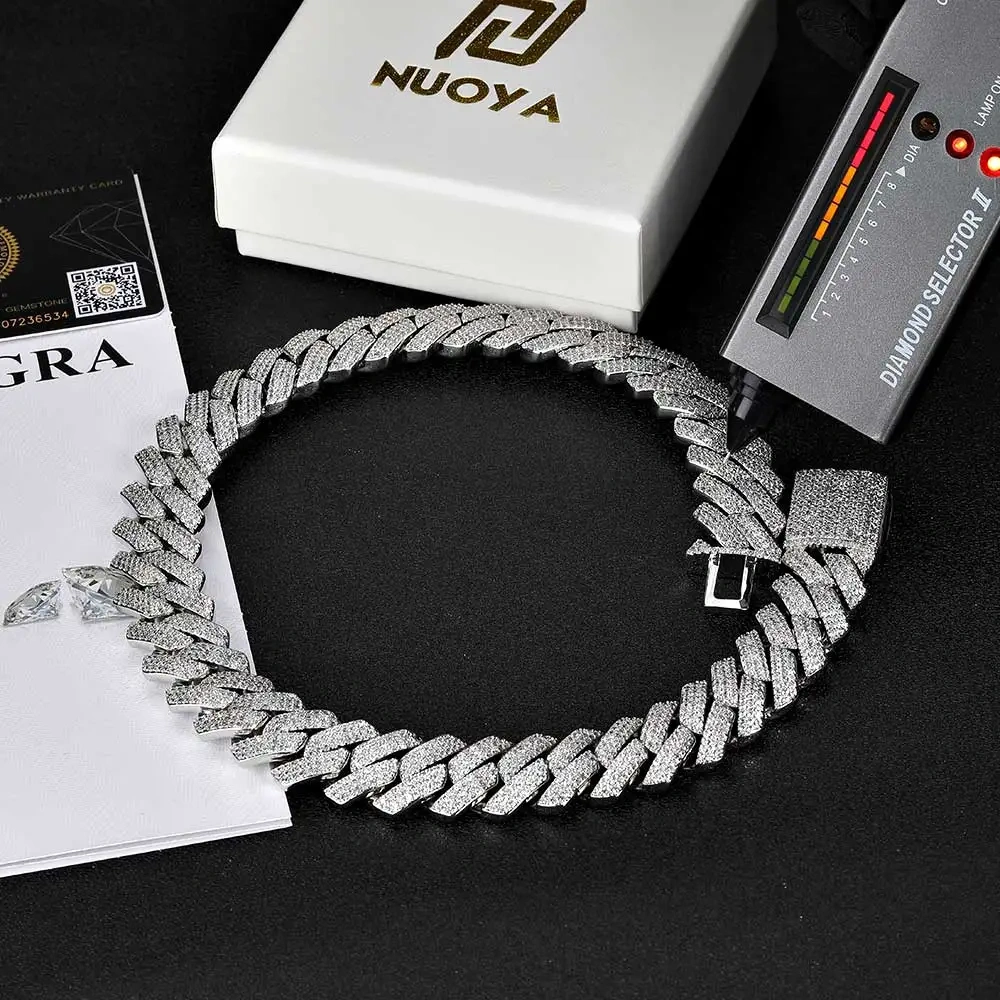 20mm Iced Cuban Link Chain Customized Luxury Miami Hip Hop Mens Cuban 925 Sterling Silver Moissanite Necklace Jewelry