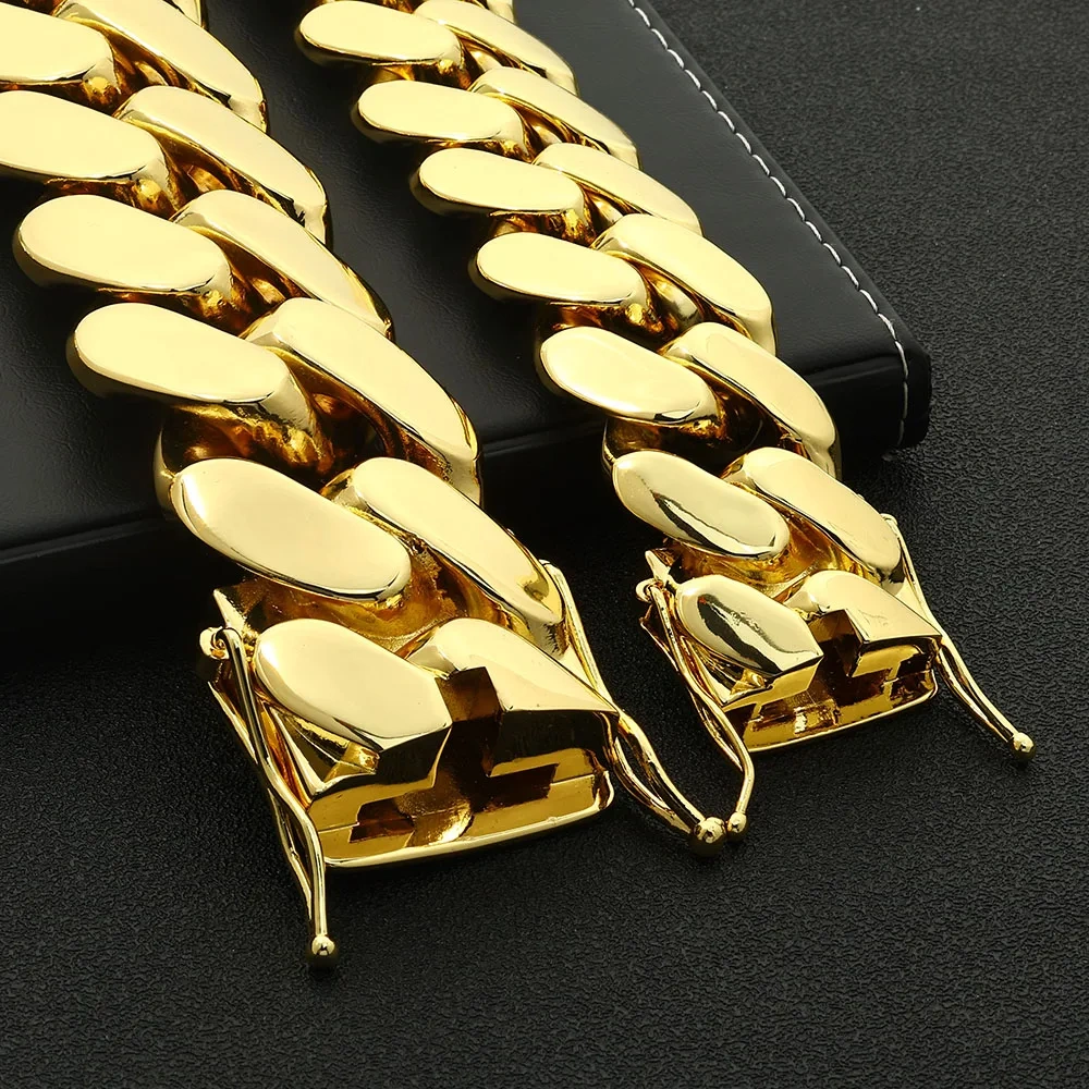 ESKEEM Hip Hop Jewelry 30mm/40mm Chunky Cuban Link Chain Necklace Personalized Custom 18K Gold Plated Smooth Cuban Chain for Men