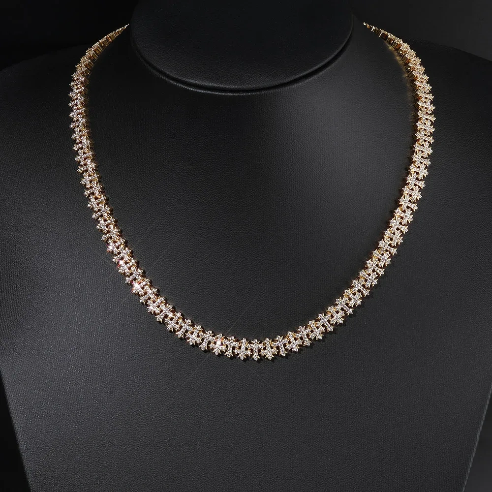 ESKEEM 8MM Iced Out Cross Chain Hip Hop Bling Cubic Zirconia Cuban Link Necklace Jewelry for Men and Women Gift Drop Shipping