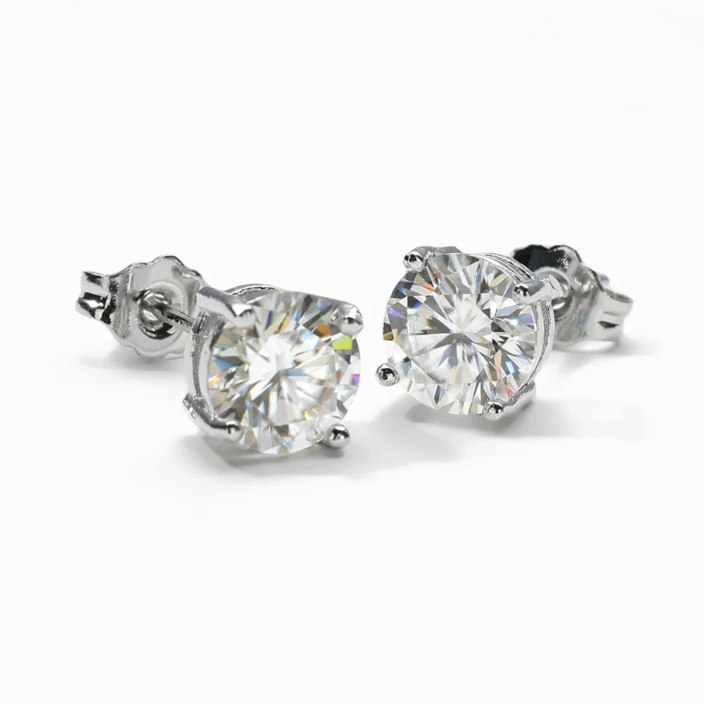 925 Sterling Silver Moissanite Earring Classic with 3mm 4mm 5mm Round 1 Pair 4 Claws VVS Stud Earring Low Price For Women