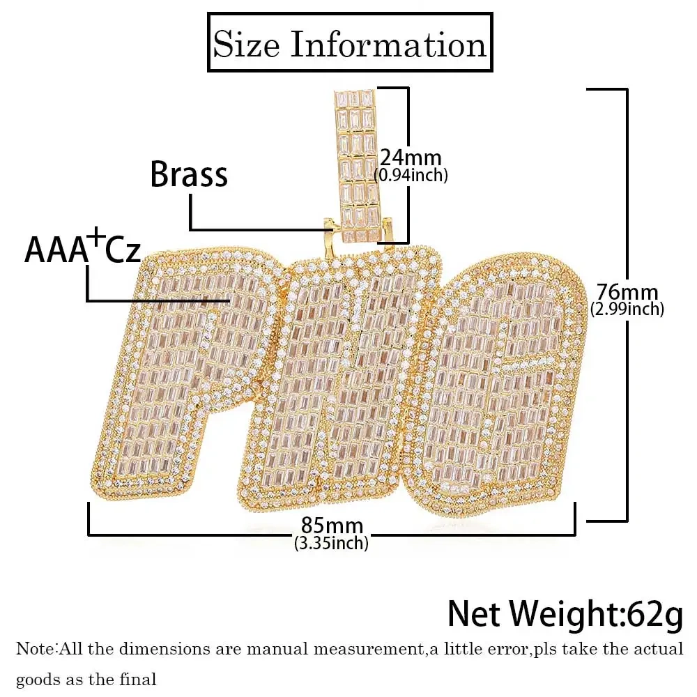 Trendy Fashion Big Size Custom Initials Name Pendant Necklaces Iced Out Bling Hip Hop Letter Pendant Jewelry