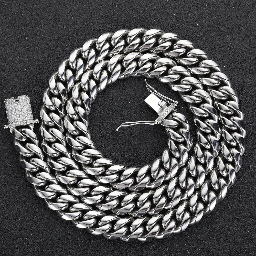 Drop Shipping Hip Hop Three Times Plated Stainless Steel Jewelry Bling Iced Miami Cuban Link Chain Necklace For Men