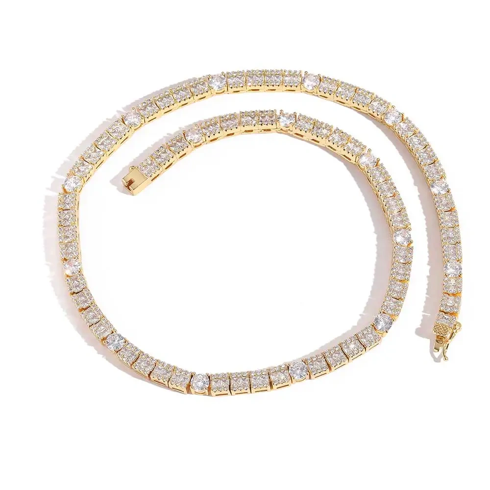 Hip Hop Jewelry 6mm Square Circle Mixed Zircon Tennis Chain Necklace Fashion Personalized Women Accessories