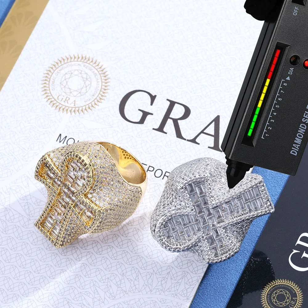 ESKEEM Hot Selling GRA Certificate High Quality 925 Silver Fine Jewelry Iced Out Hip Hop Ring Cross Moissanite Men Rings