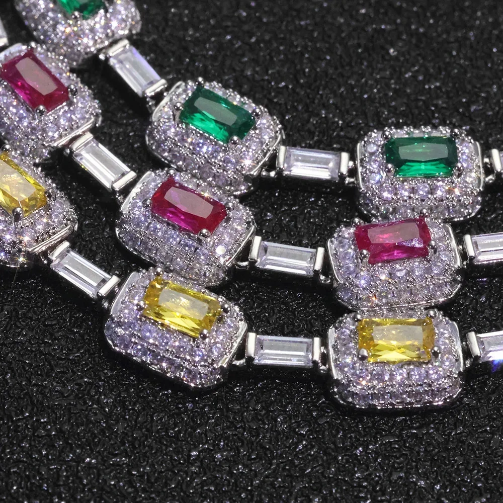 Eskeem New Bling Red Green Yellow White Cubic Zirconia Bracelet Hip Hop 7mm Iced Out Colorful Gemstone Jewelry for Women Gift