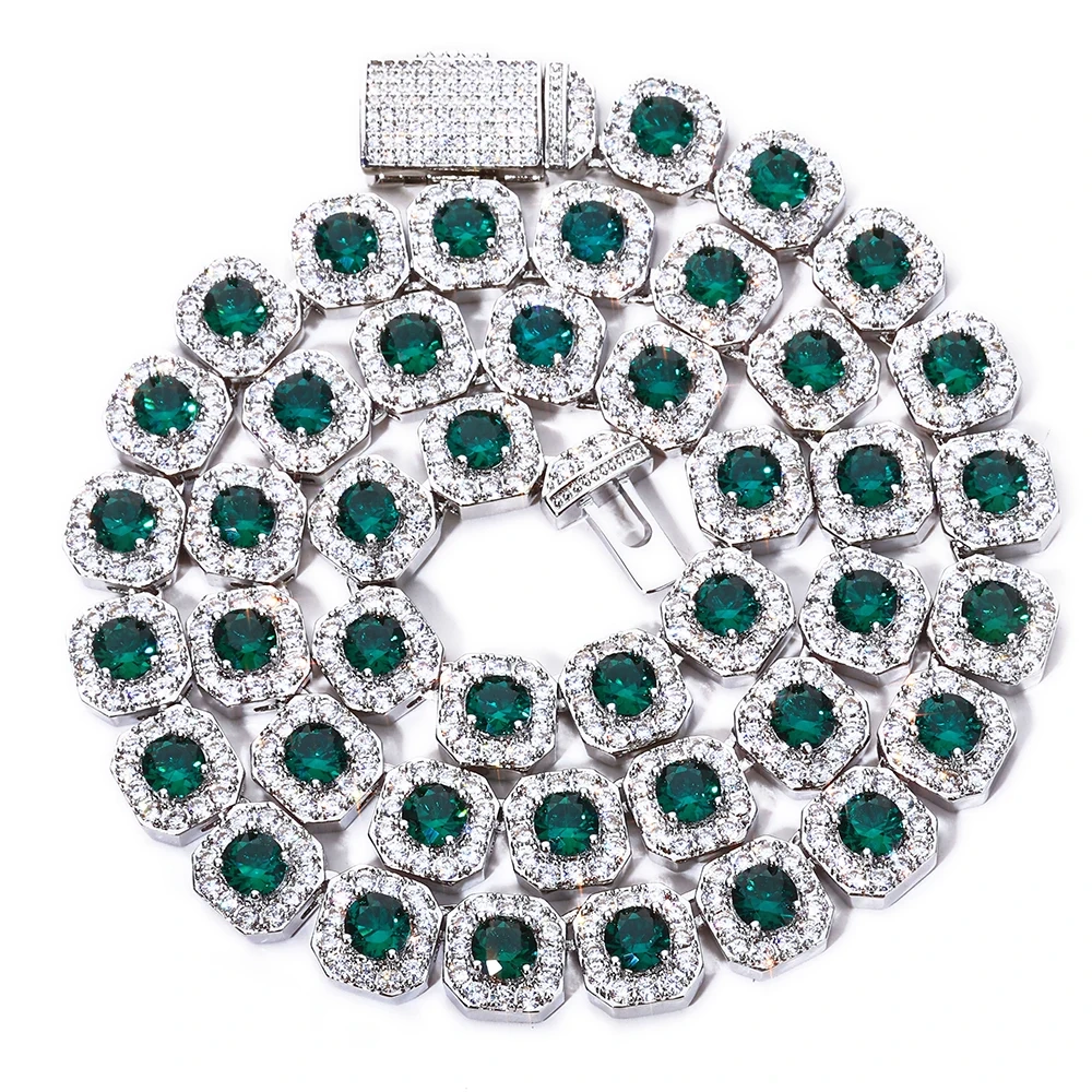 ESKEEM New Iced Emerald Cluster Tennis Chain Necklace 12mm Fashion High Quality Women Choker Hip Hop Jewelry Gift