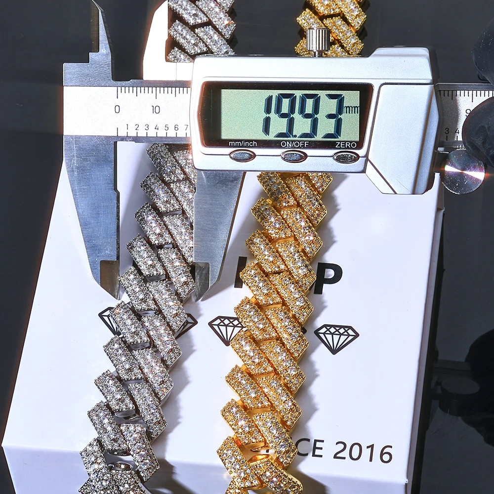 ESKEEM 18mm Shiny 3 Row Diamond White Gold Cuban Bracelet for Men Full Prong Iced Out Cuban Link Chain Hip Hop Jewelry