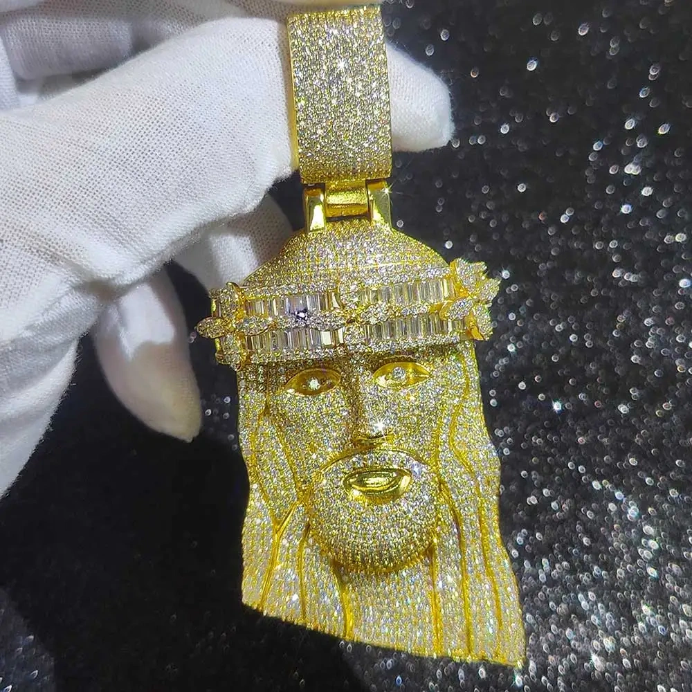 Hip Hop Rapper CZ Jesus Charm Pendant Jewelry Fashion Mixed Inlay Flower Crown Big Jesus Iced Out Pendant Necklace Men Women