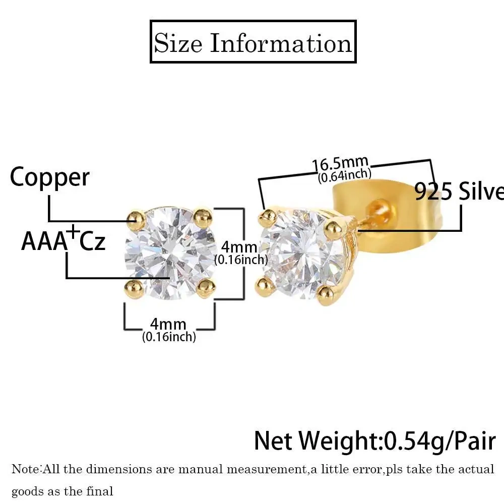 Rapper Rock Hip Hop Classic Fashion Women Earrings 4mm 5mm Big Round Brass Zircon  Luxurious Jewelry