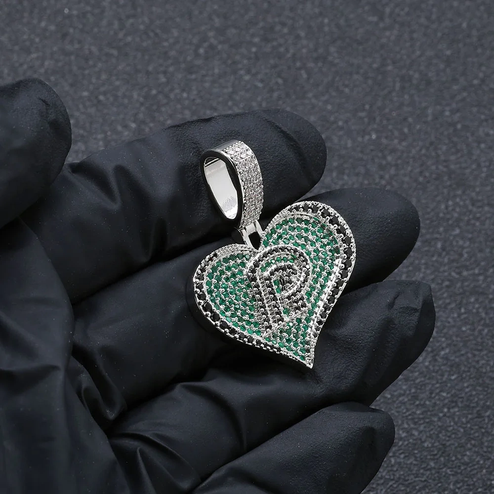 Love Pendant Necklace Couple Custom Letter Green CZ Black Diamond Sparkling Crystal Hip-hop Women's Jewelry Custom LOGO ﻿