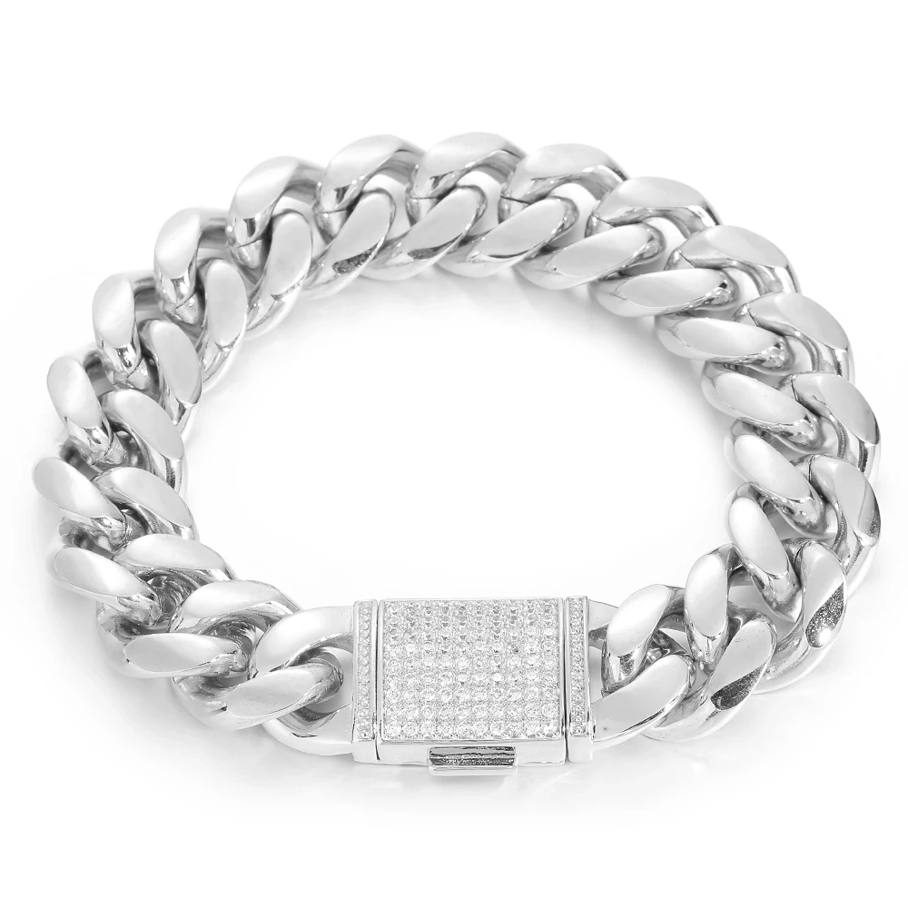 18Mm 5A CZ Iced Out Lock Miami Stainless Steel Thick Heavy PVD Plated Cuban Link Chain Punk For Men Hip Hop Jewelry