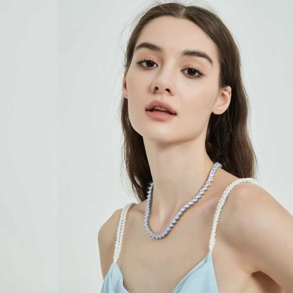 Hip Hop Heart Shape CZ Hip-Hop Tennis Chain Iced Out Bling Necklace For Women Girlfriend Valentine's Gift Fashion Jewelry