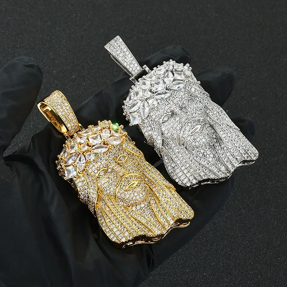 New Christian Jewelries Bling Iced Out 5A CZ Jesus Face Pendant 18k Gold Plated Jesus Head Charm Unisex Hip Hop Necklace