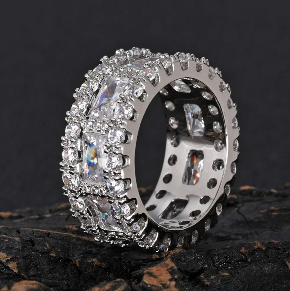 Sparkling Lab VVS Diamond 925 Silver Ring Jewelry Double Row Stone Moissanite Eternity Ring For Women And Man