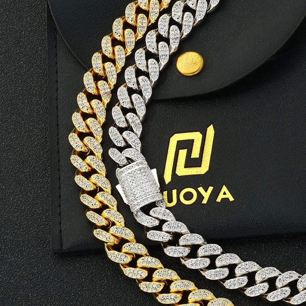 ESKEEM 12mm Iced Cuban Link Chain Bling Brass CZ For Men Women 2 Rows Choker Necklace Plating White Gold Plated Hip Hop Jewelry