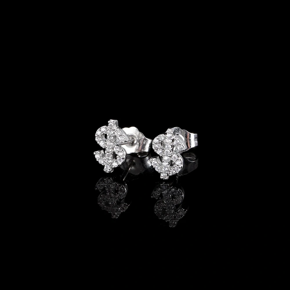 2024 Hip Hop Jewelry Iced Out 3A Zircon Dollar Sign High Quality Stud Modern Earrings Set For Women Drop Shipping