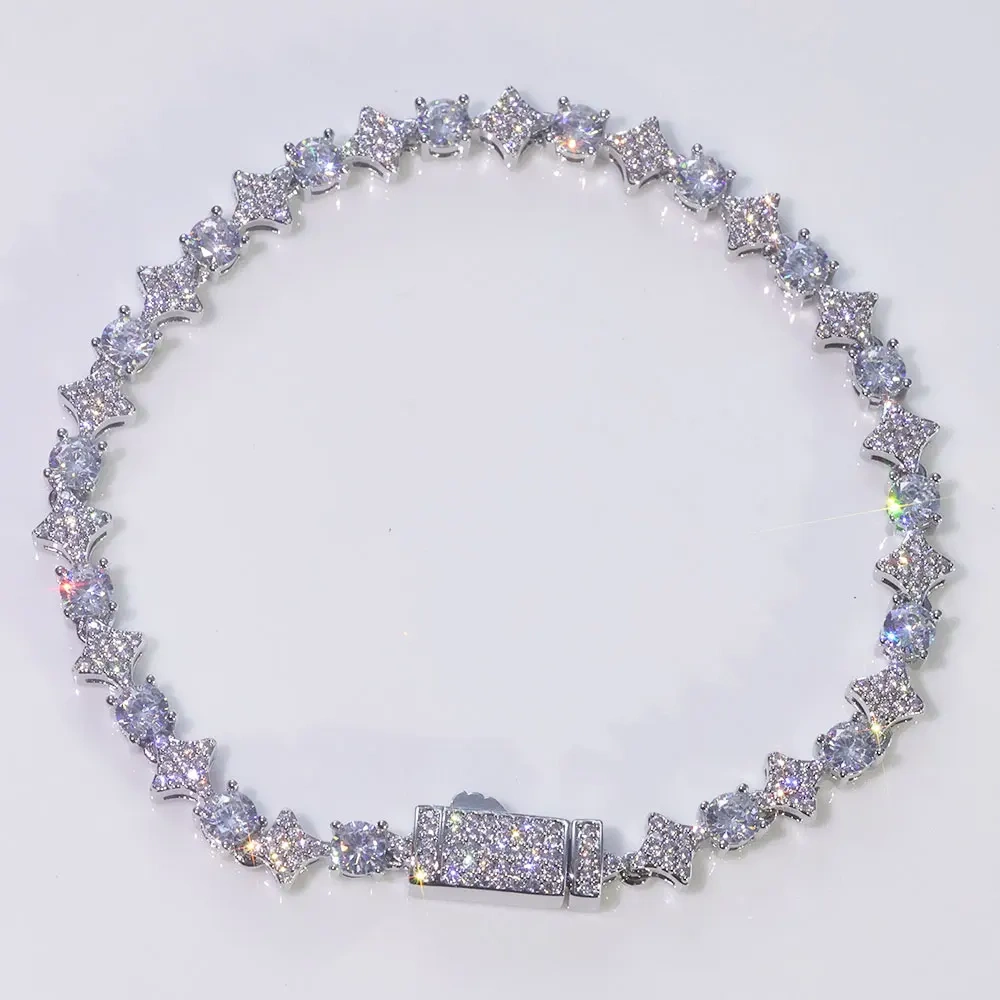 Light Luxury Hip Hop Cubic Zirconia Cross Tennis Bracelet for Man Women High Quality Sun Star Tennis Bracelets  Jewelry