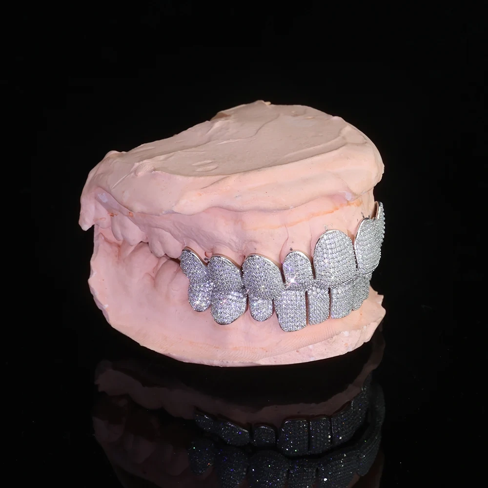 Body Jewelry Deep Perm Cut Grillz Custom VVS Moissanite Hip Hop Honeycomb Grillz 12/16/20 teeth Diamond Ice Out Grillz
