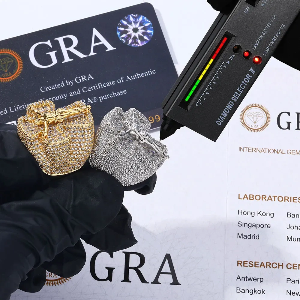 Custom Moissanite Cross Ring Pass Diamond Test Hip Hop S925 Brilliant Cut Vvs Iced Out Cross Jesus Ring