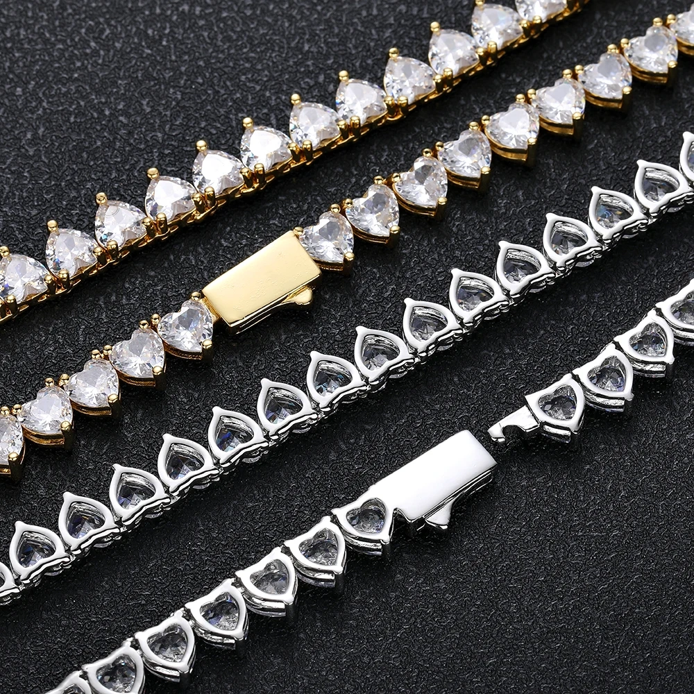 Hip Hop Heart Shape CZ Hip-Hop Tennis Chain Iced Out Bling Necklace For Women Girlfriend Valentine's Gift Fashion Jewelry