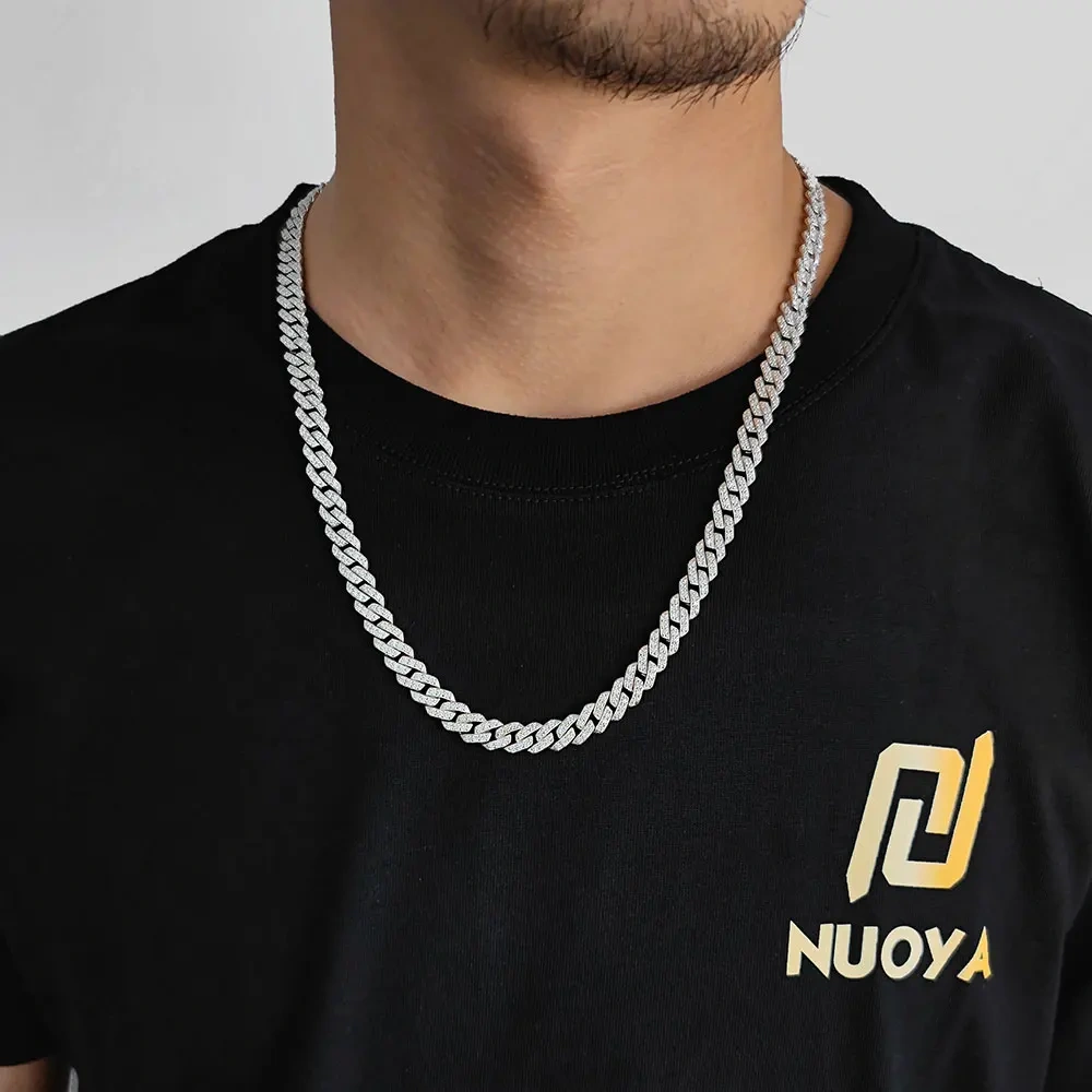 Custom Hip Hop Full Moissanite Cuban Chain Necklace For Women 8mm All VVS Diamond 925 Sterling Silver Bling Iced Out Jewelry