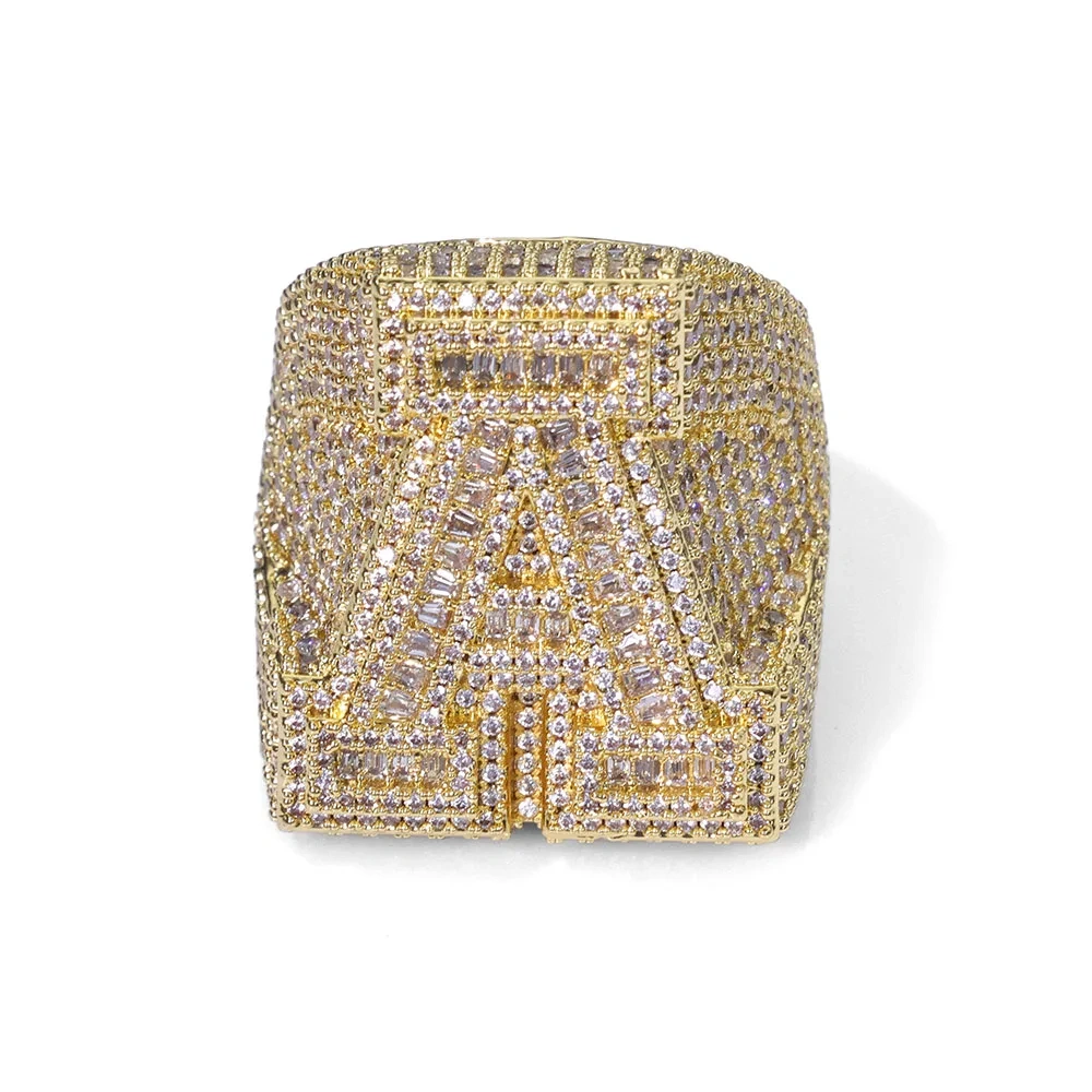 Custom Big Bling Iced Out Letter Ring For Men A-Z Initial Letter Prong Setting Diamond Ring Hip Hop Jewelry Chrismas Gift