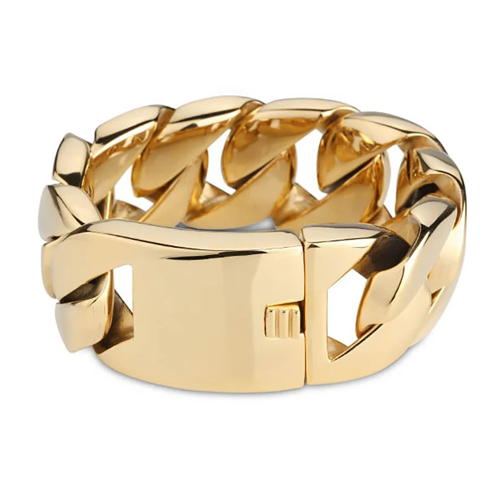 ESKEEM 32MM Stainless Steel Cuban Chain Fashion Bracelet 18K Gold Plated Hip Hop Men's and Women's Jewelry