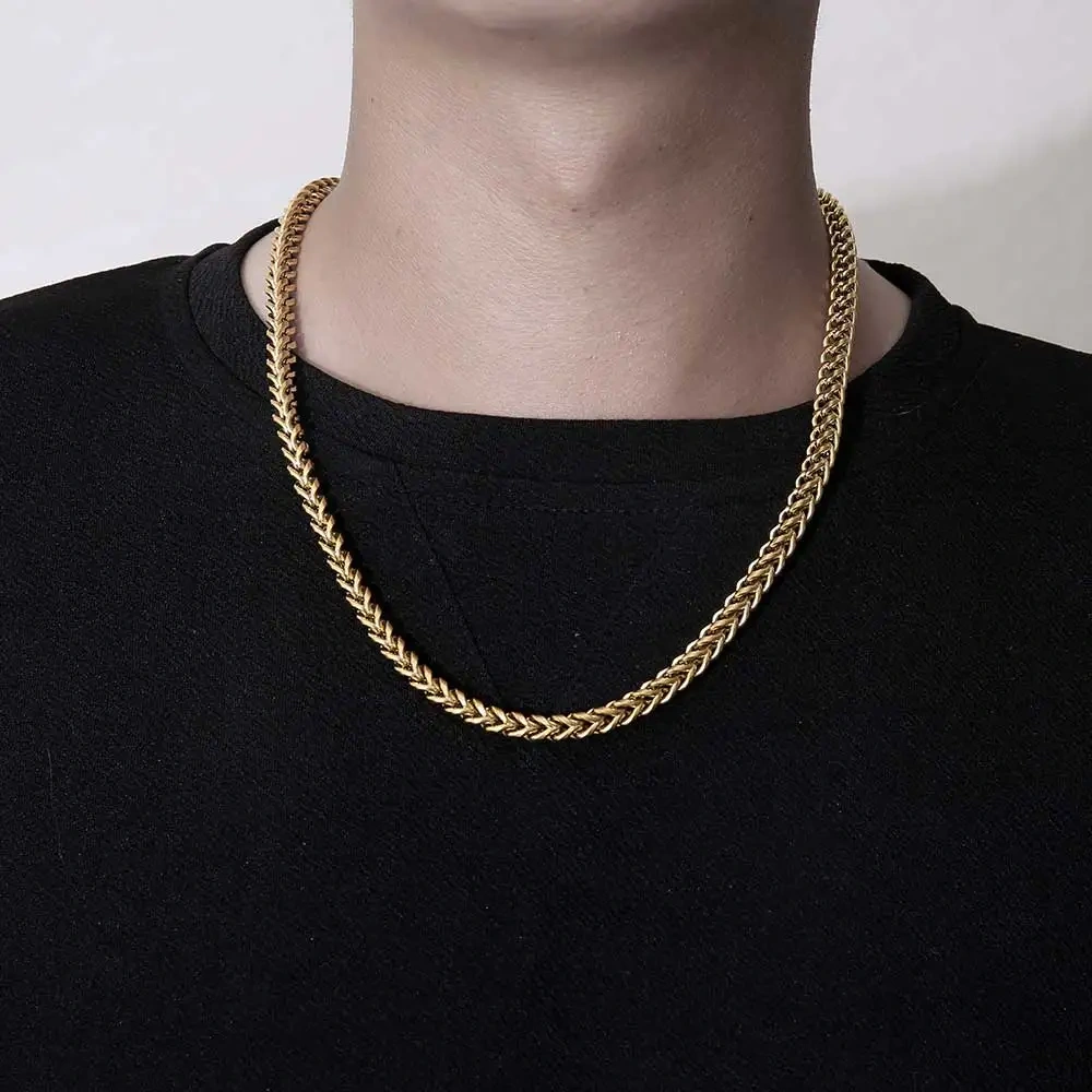Hip Hop Jewelry PVD Plated Mens 6mm Stainless Steel Franco Rope Chain Necklace 16-26“ For Men Women Gift