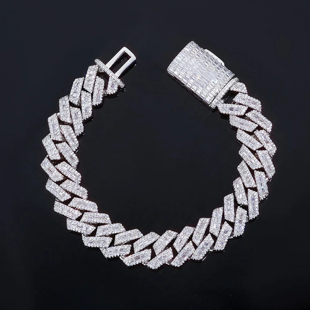 ESKEEM New Arrived Iced Out Rectangle Diamond Cuban Necklace Mix Prong Setting CZ Cuban Link Chain Hip Hop Jewelry