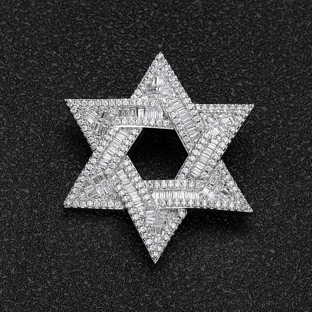 Hot Sale Hip Hop Iced Out Shiny Hexagram Pendant T Shape Zircon Stars Pendant for Men Women Street Style Jewelry