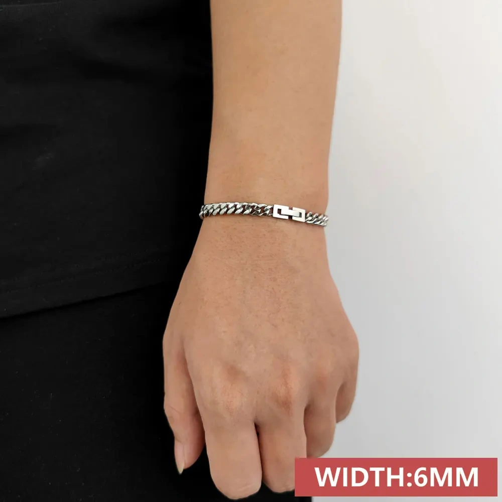 6/8/10/2/14/16MM Width Hip Hop Jewelry Miami Stainless Steel Rectangle Clasp Curb Cuban Link Bracelets For Men