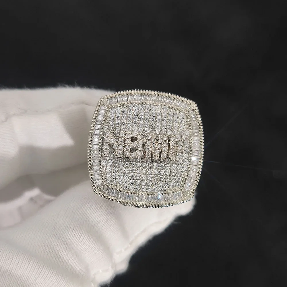 Hip Hop Jewelry Personalised DIY Name Letter Alphabet Ring Square Shape CZ Rings Charms Bling Trendy for Women Man
