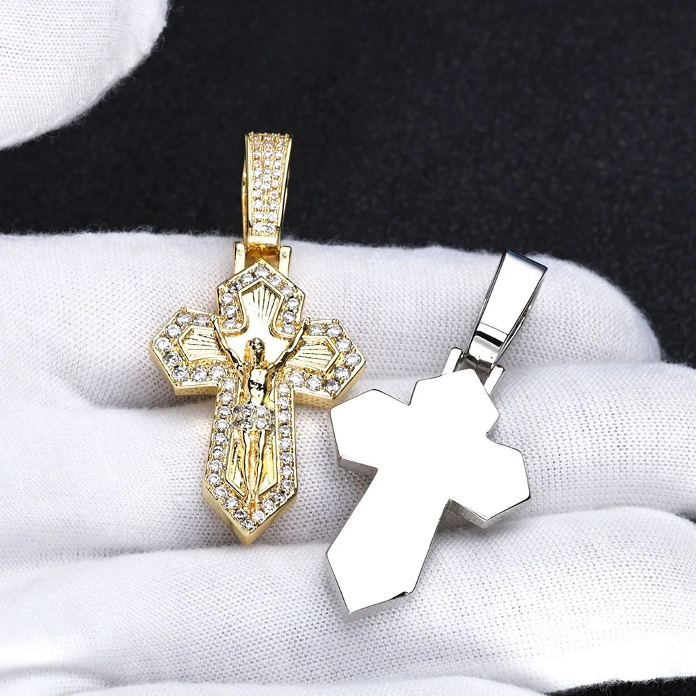 New Arrival Fashion Cross Jesus Christian Charms Pendant Iced Out 5A ZC Cross Pendant Necklace  Hot Selling Jewelry Gift