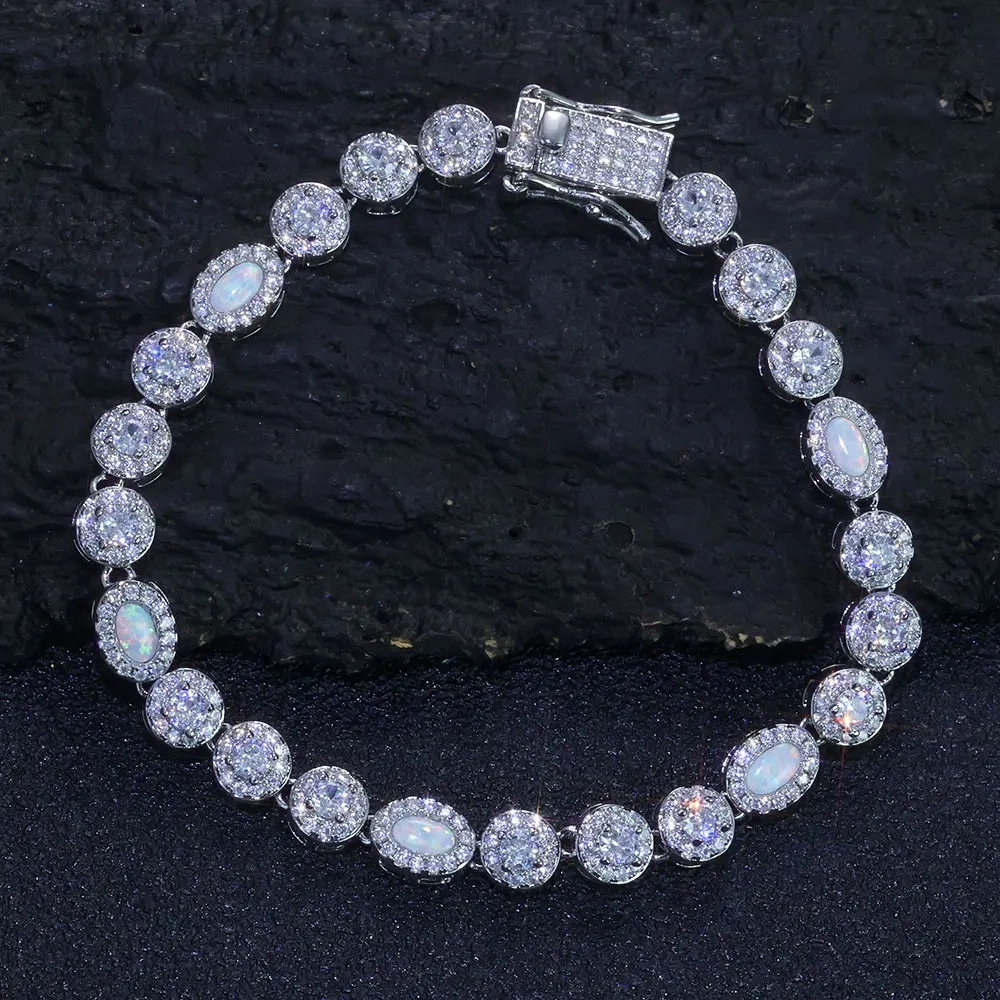 Light Luxury Brass Inlaid Zircon Opal Tennis Bracelet White Gold Plated Bling Diamonds Bracelet Accessories for Women Gift