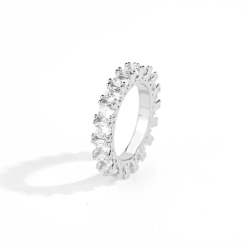 Hip Hop Rock Jewelry 4mm Iced Out Cubic Zirconia Single Row Cocktail Rings For Women Party Birthday Gift