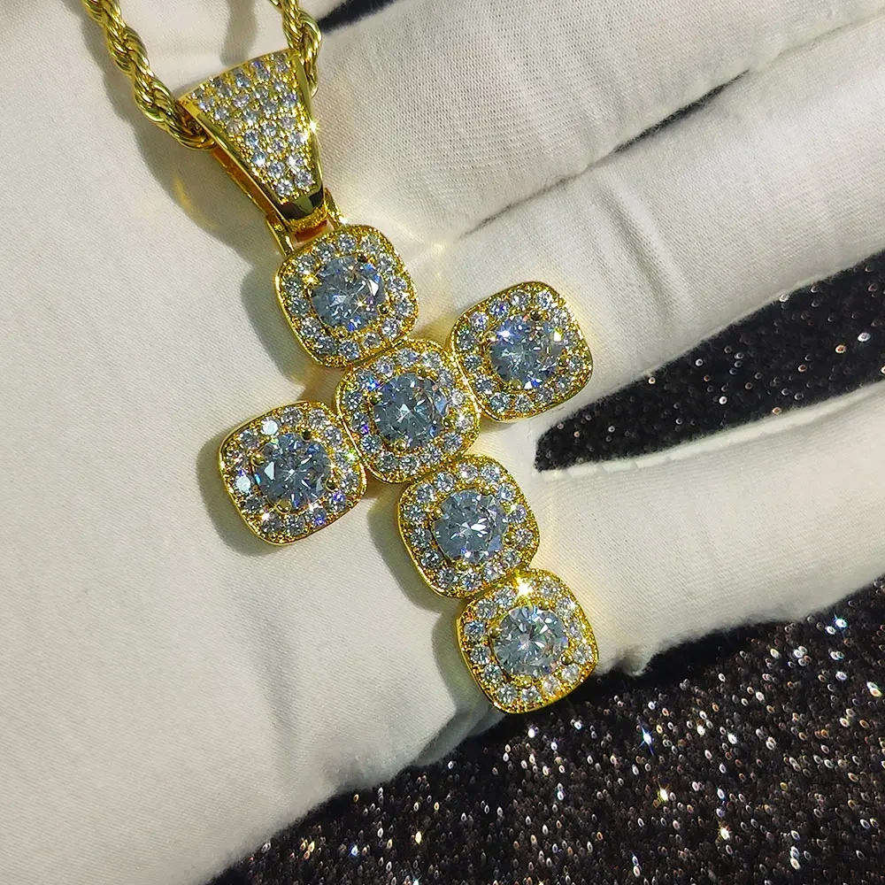Hip Hop Iced Out Jewelry Big Cluster Tennis Cubic Zirconia CZ Cross Pendants Necklace For Women Drop Shipping