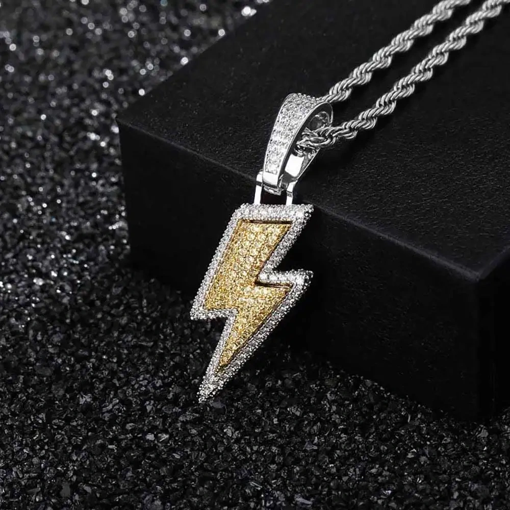 Hip Hop Rapper Rock For Men High Quality Iced Out Zircon Lightning Jewelry Pendants Necklace