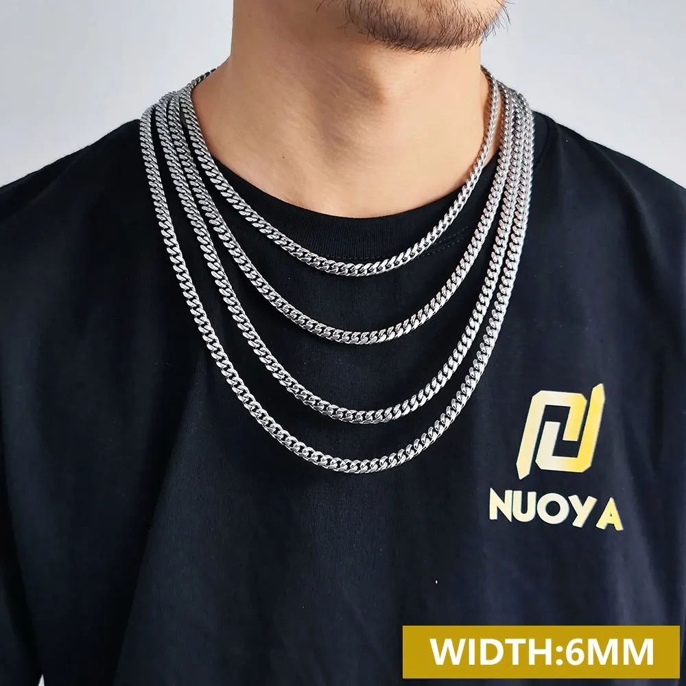 6/8/10/12/14/18MM Hip Hop Rock Stainless Steel Cuban Choker Jewelry Miami Cuban Link Chain Necklace For Men Women Drop Shipping