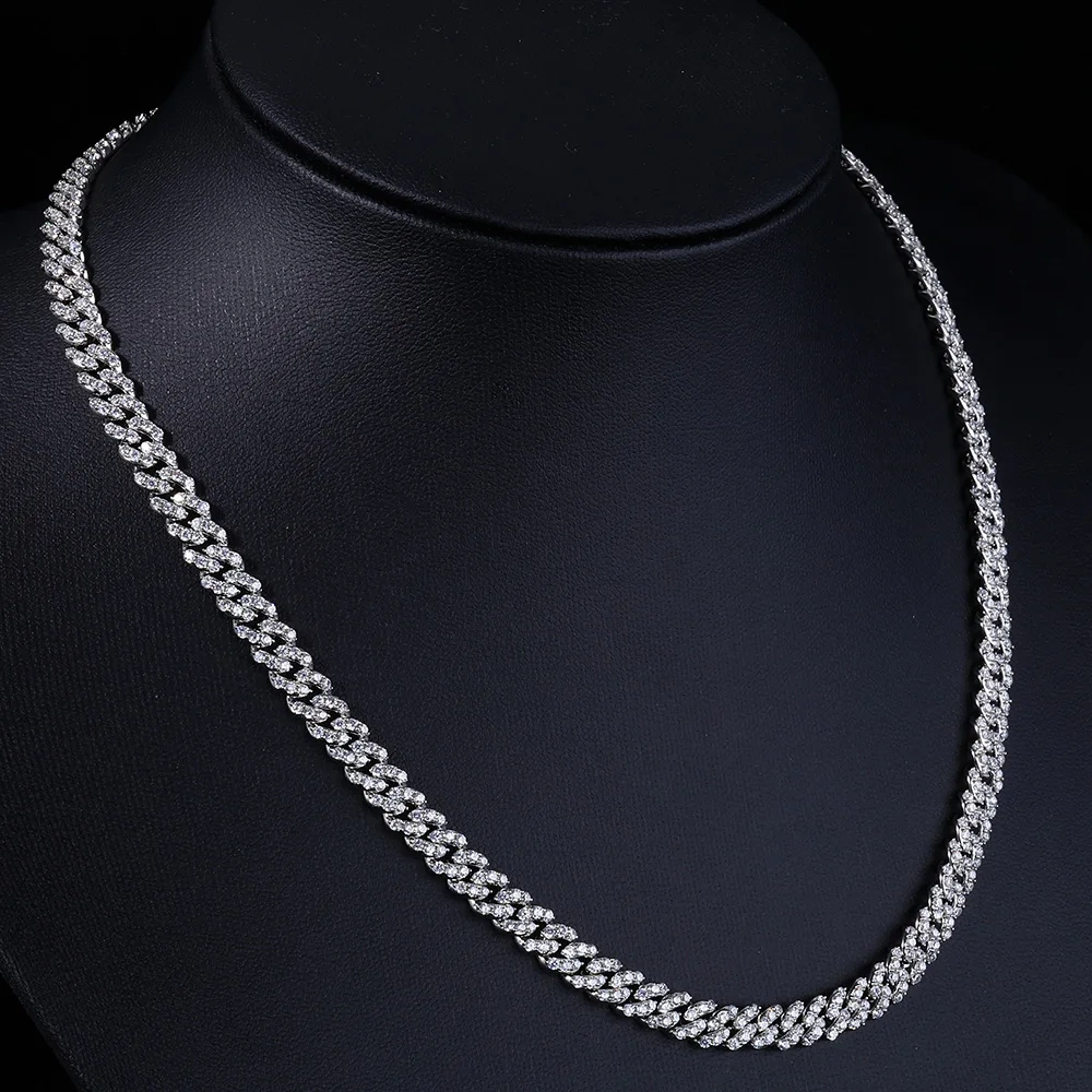 ESKEEM Women 6mm Shiny Miami Cuban Chain 18K Gold Plated Full Pave CZ Iced Out Link Necklace Hip Hop Fine Jewelry