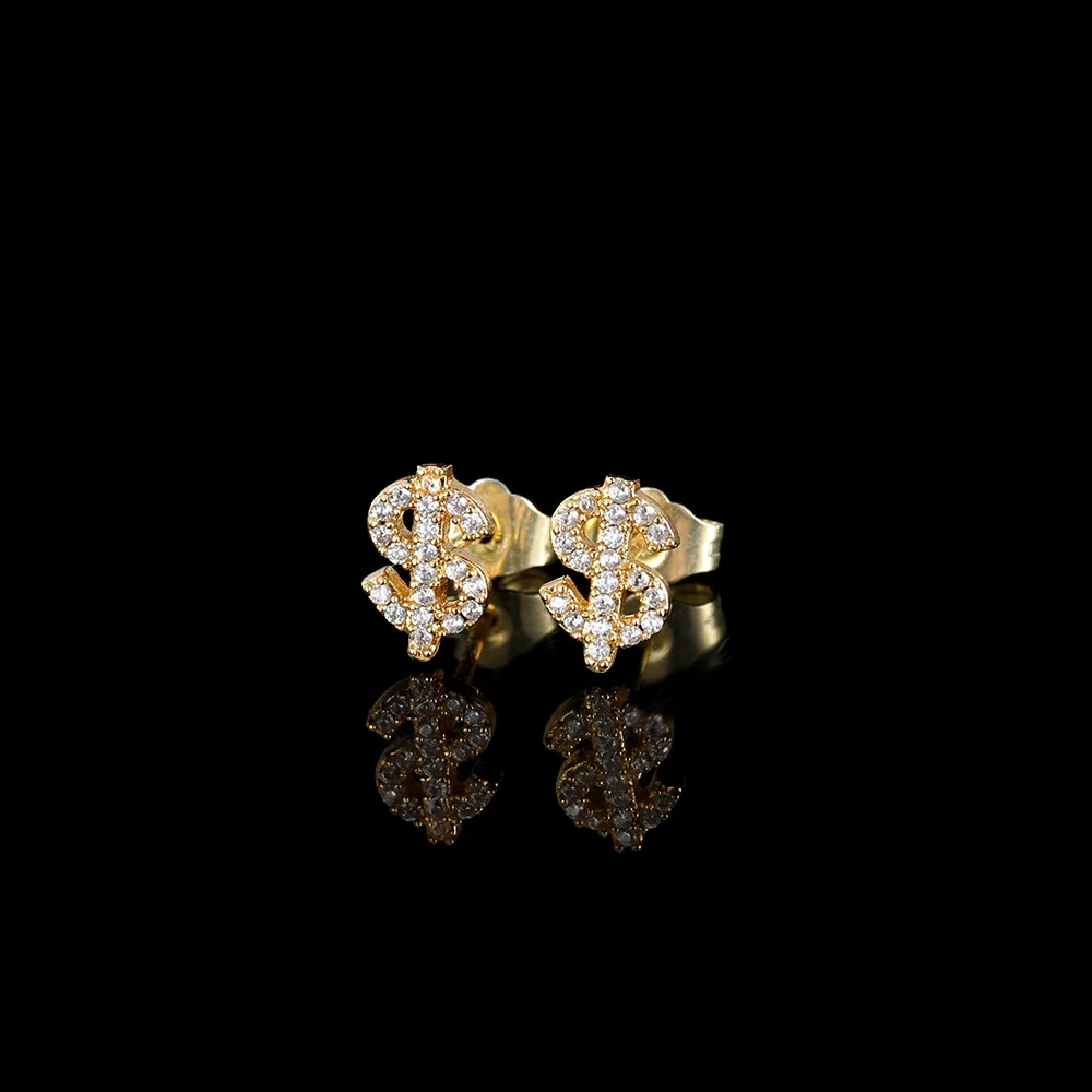 2024 Hip Hop Jewelry Iced Out 3A Zircon Dollar Sign High Quality Stud Modern Earrings Set For Women Drop Shipping