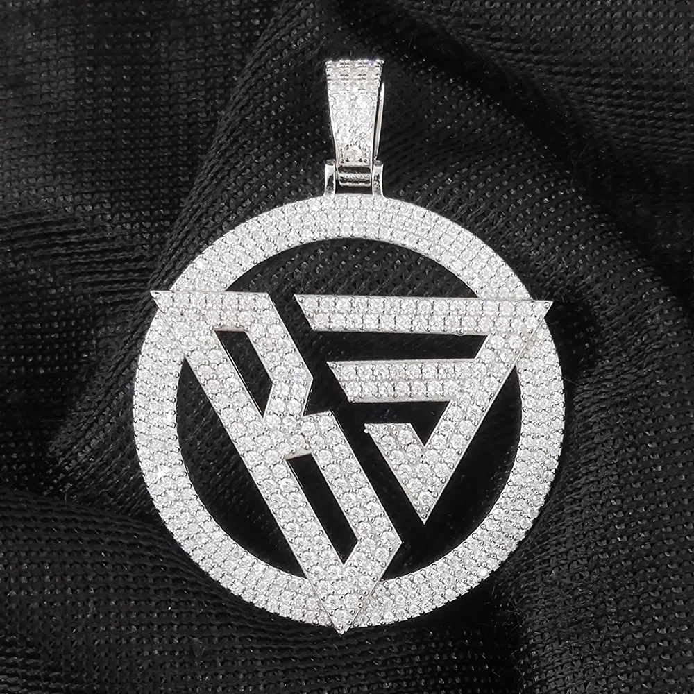 Hiphop Custom Iced Out Hollow Logo/Letter Pendant 925 Sterling Silver VVS Moissanite 40mm Round Pendant Necklace For Women Men