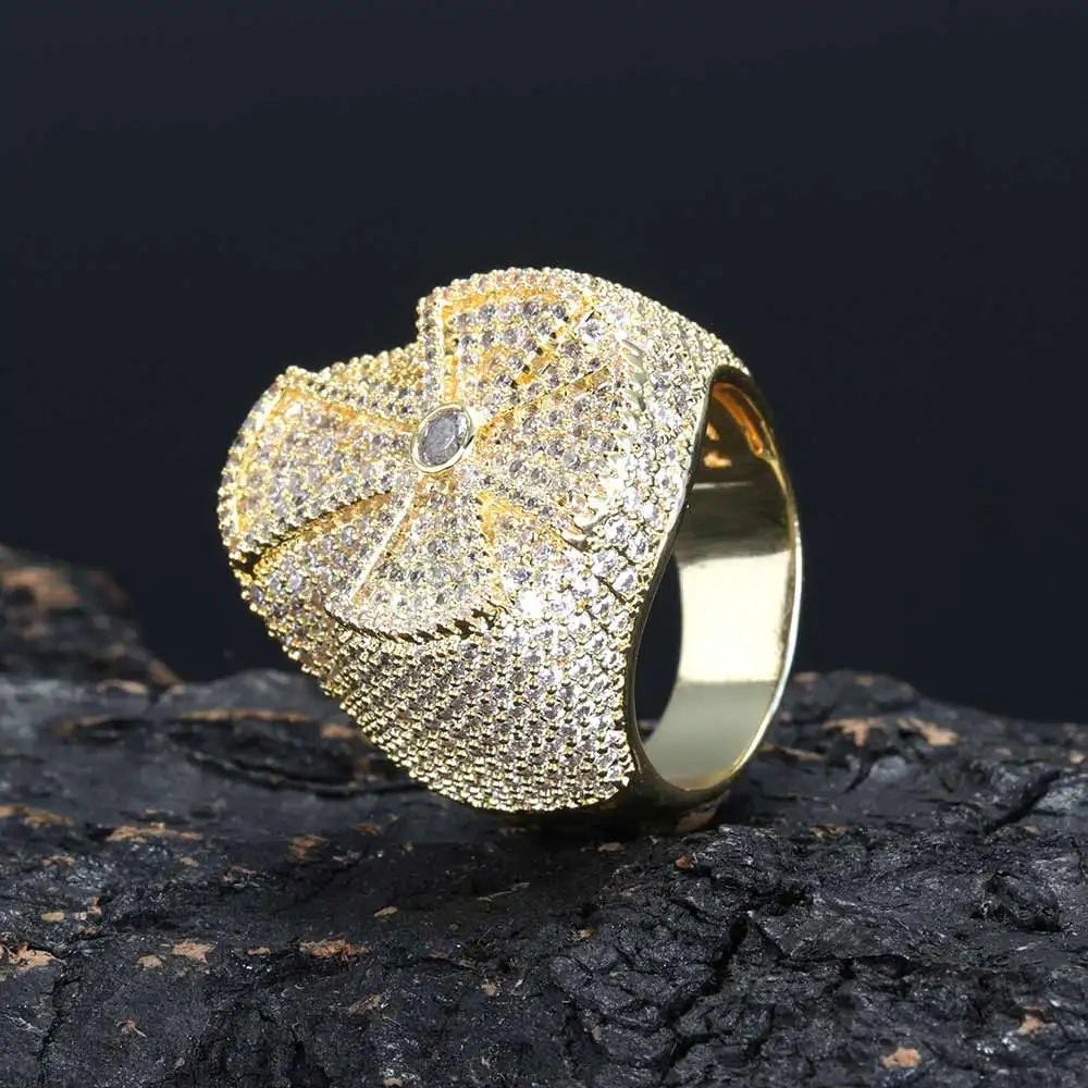 ESKEEM Fashion Iced Out Diamond Cross Ring for Men and Women Full Pave Shiny Zircon Cross Ring For Gift Hip Hop Jewelry