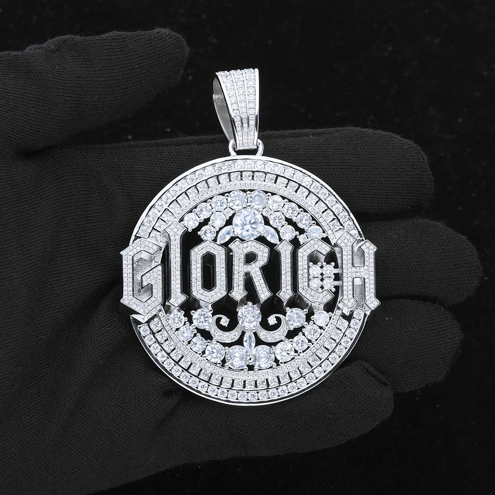Hip Hop Iced Out Cz Big Letter Round Charm Bling Cubic Zircon Paved Pendant Necklace Women Men Jewelry With Rope Cuban Chain