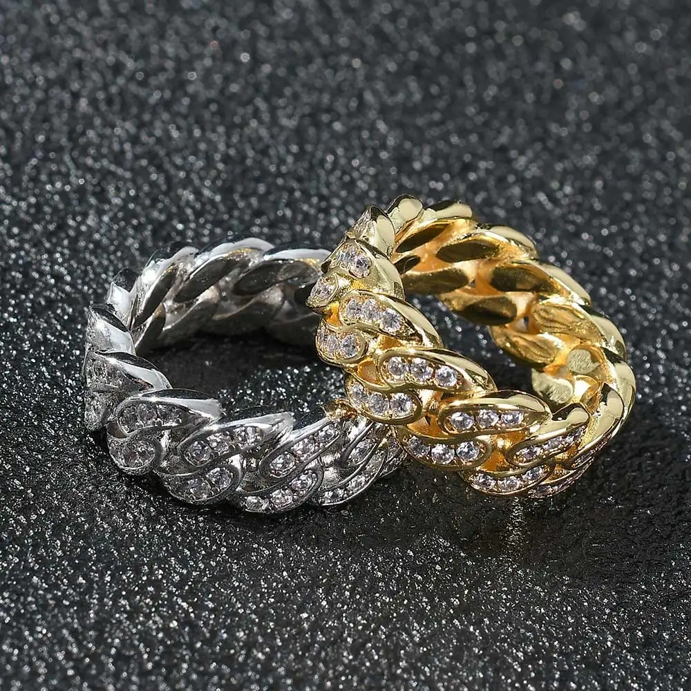 Hip Hop Men's Iced Out Bling Cubi Zirconia Cuban Link Ring Jewelry Men Accessories Party Gift